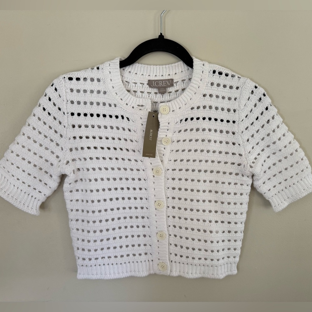 JCREW *NWT* Open Weave Short Sleeve Cardigan White XXS - Picture 3 of 7